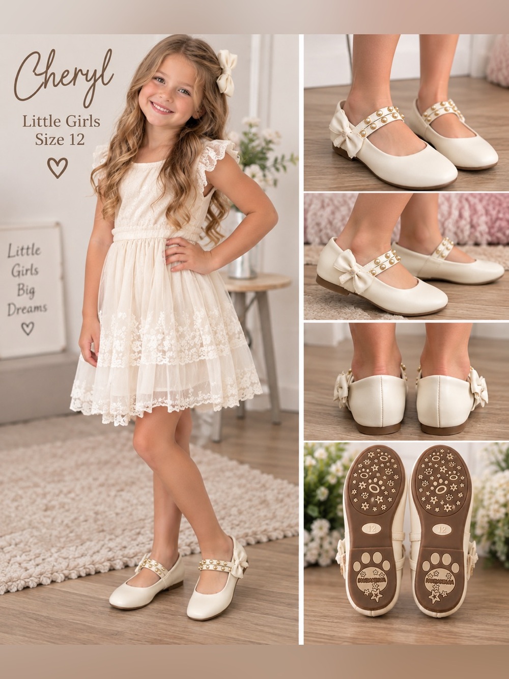 Little Girls Pearl-Accent Ivory Dress Shoes